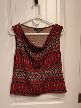 Perceptions Red Multi-Pattern Sleeveless Cowl Neck Top